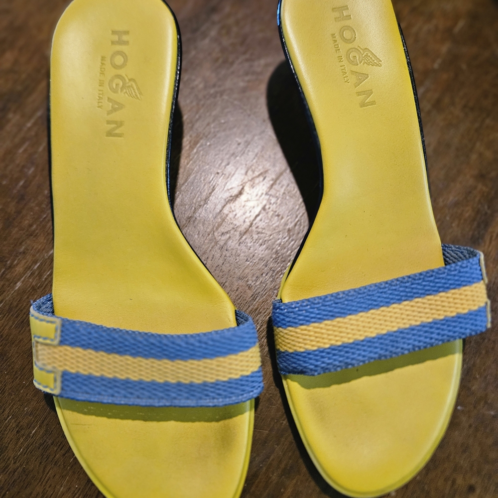Hogan Women's Yellow and Blue Slide Sandals